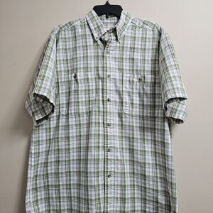 Wrangler Rugged Wear Shirt Men’s Large Green Plaid Short Sleeve Button Down